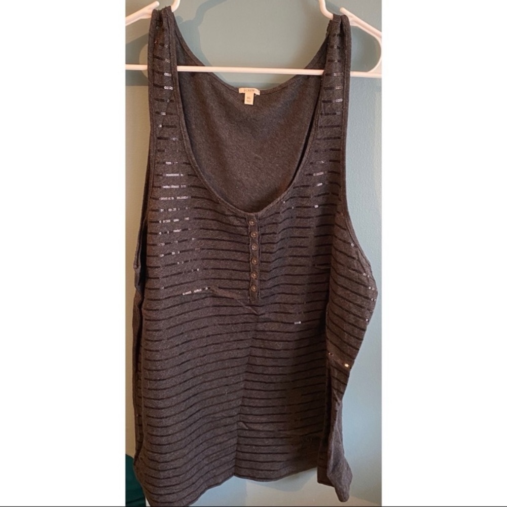 NWT J.Crew Sequin Striped Tank Top – Size Large/Gray Sparkly Summer Essential - Picture 2 of 3